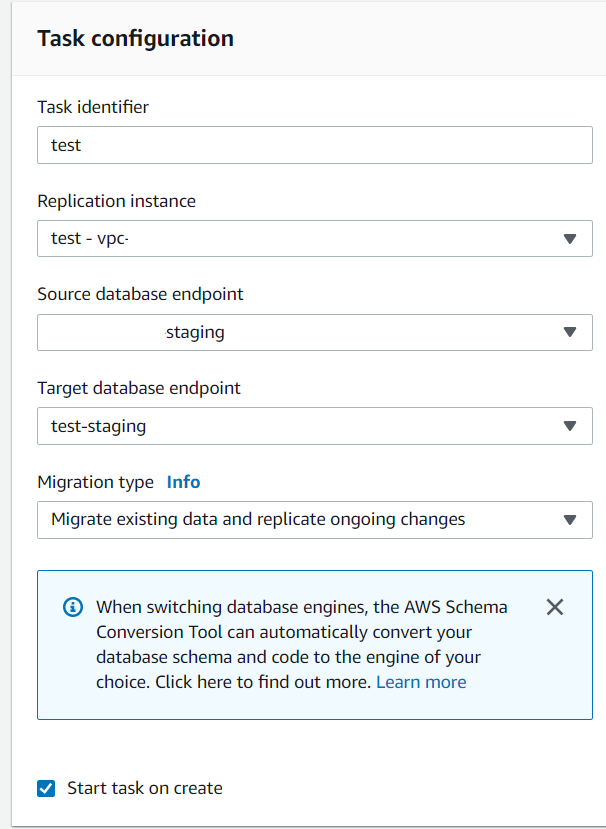 Task configuration